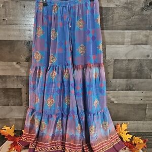 Purple/Blue Patterned Women's Silk Wide Pants fits up to a 3x